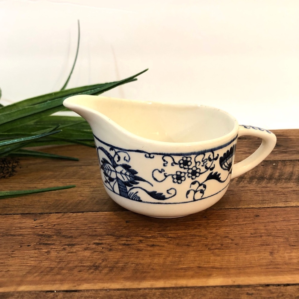 Vintage Blue Onion Floral Ceramic Creamer Dish